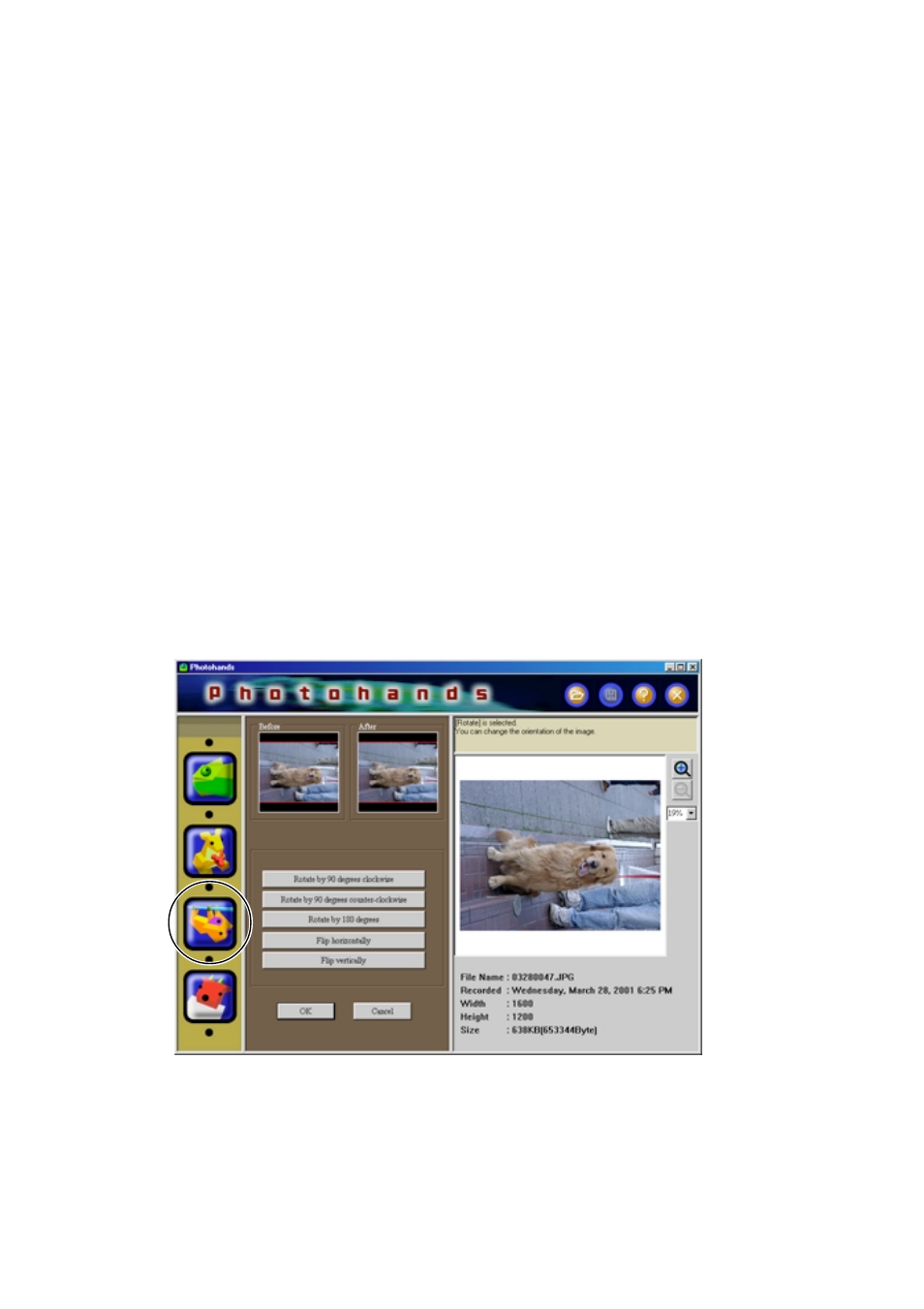 Rotating/inverting an image | Casio Photohands User Manual | Page 19 / 25