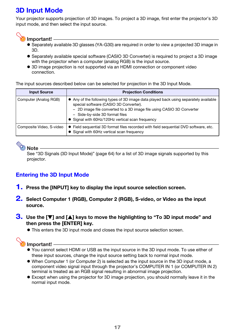 3d input mode | Casio XJ-H2600 User Guide User Manual | Page 17 / 74