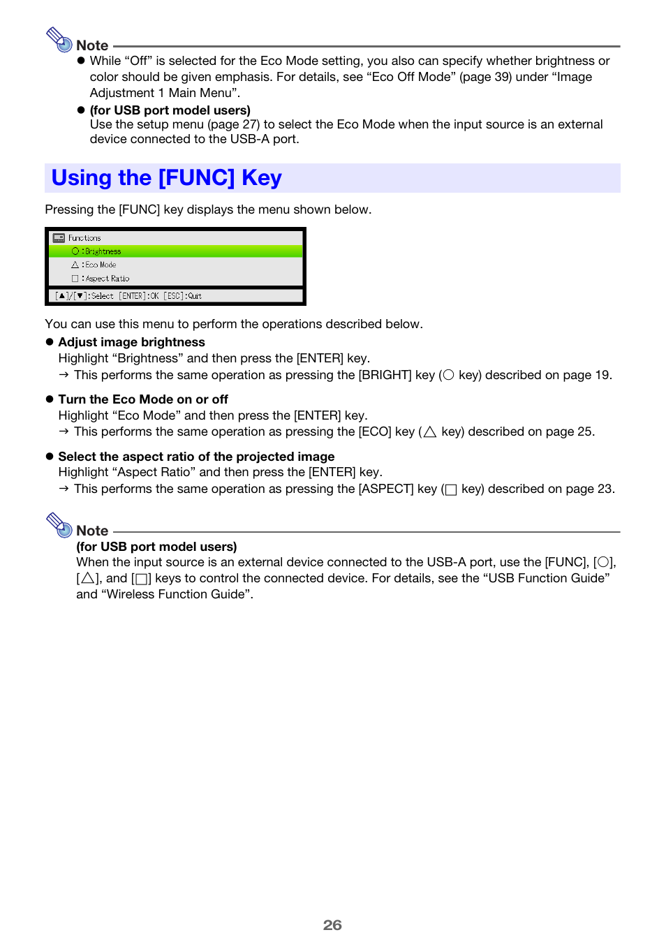 Using the [func] key | Casio XJ-H2600 User Guide User Manual | Page 26 / 74