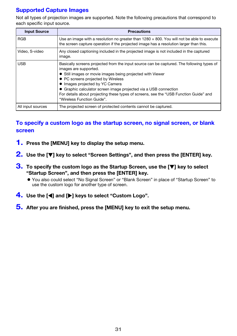 Supported, Capture images | Casio XJ-H2600 User Guide User Manual | Page 31 / 74