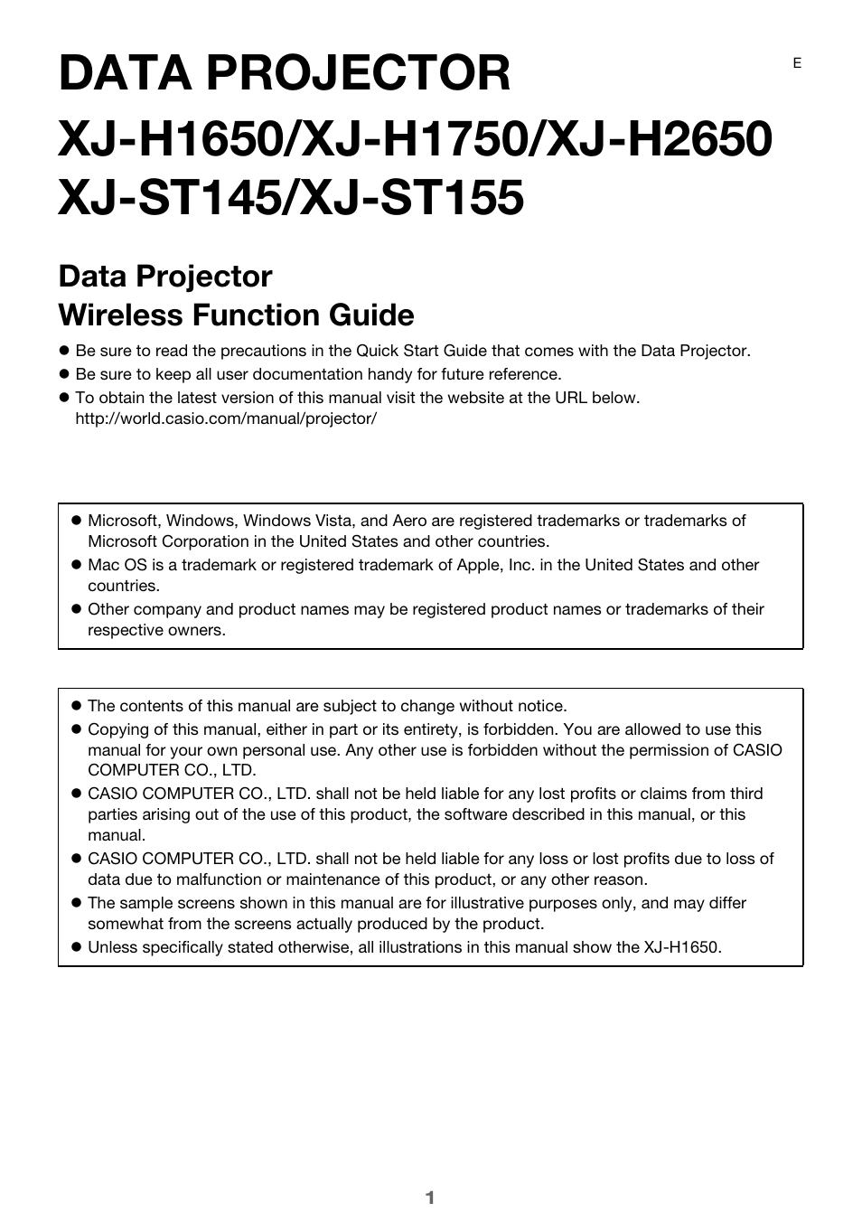 Casio XJ-H2650 Wireless Function Guide User Manual | 48 pages