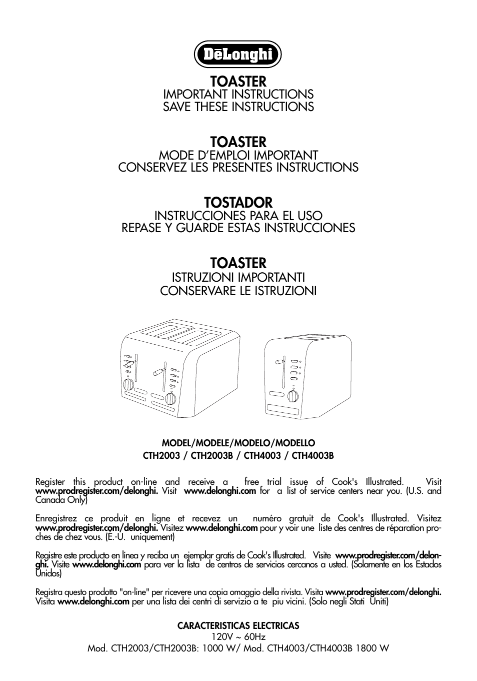 DeLonghi CTH4003B User Manual | 16 pages