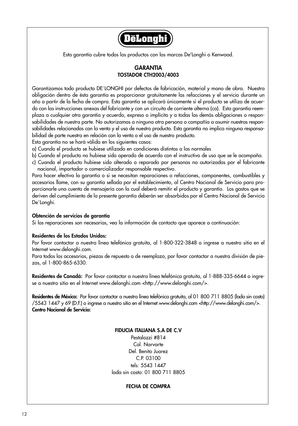 DeLonghi CTH4003B User Manual | Page 12 / 16
