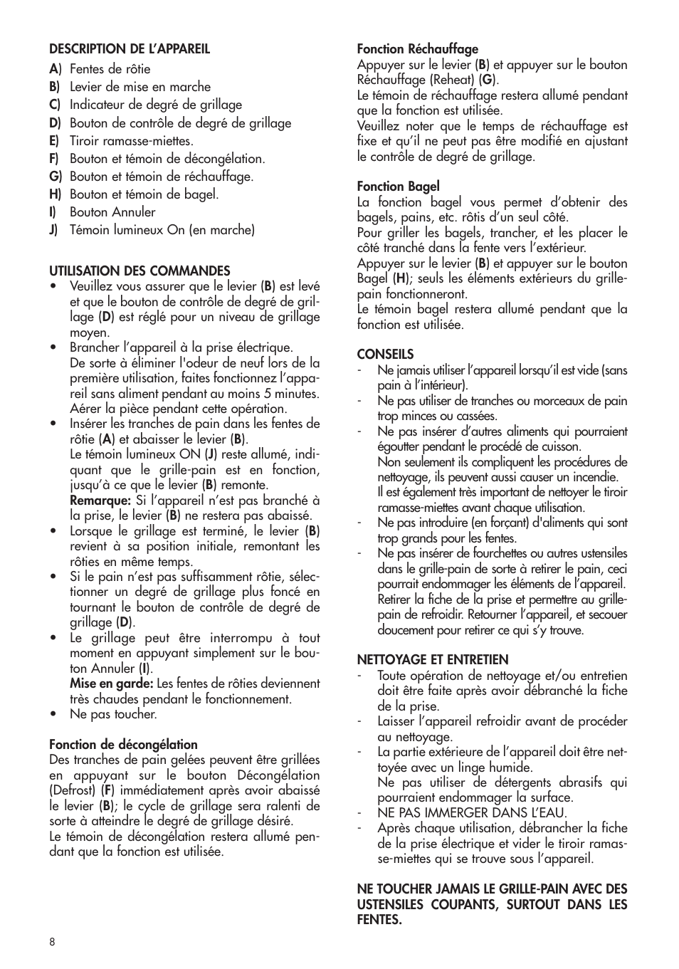 DeLonghi CTH4003B User Manual | Page 8 / 16