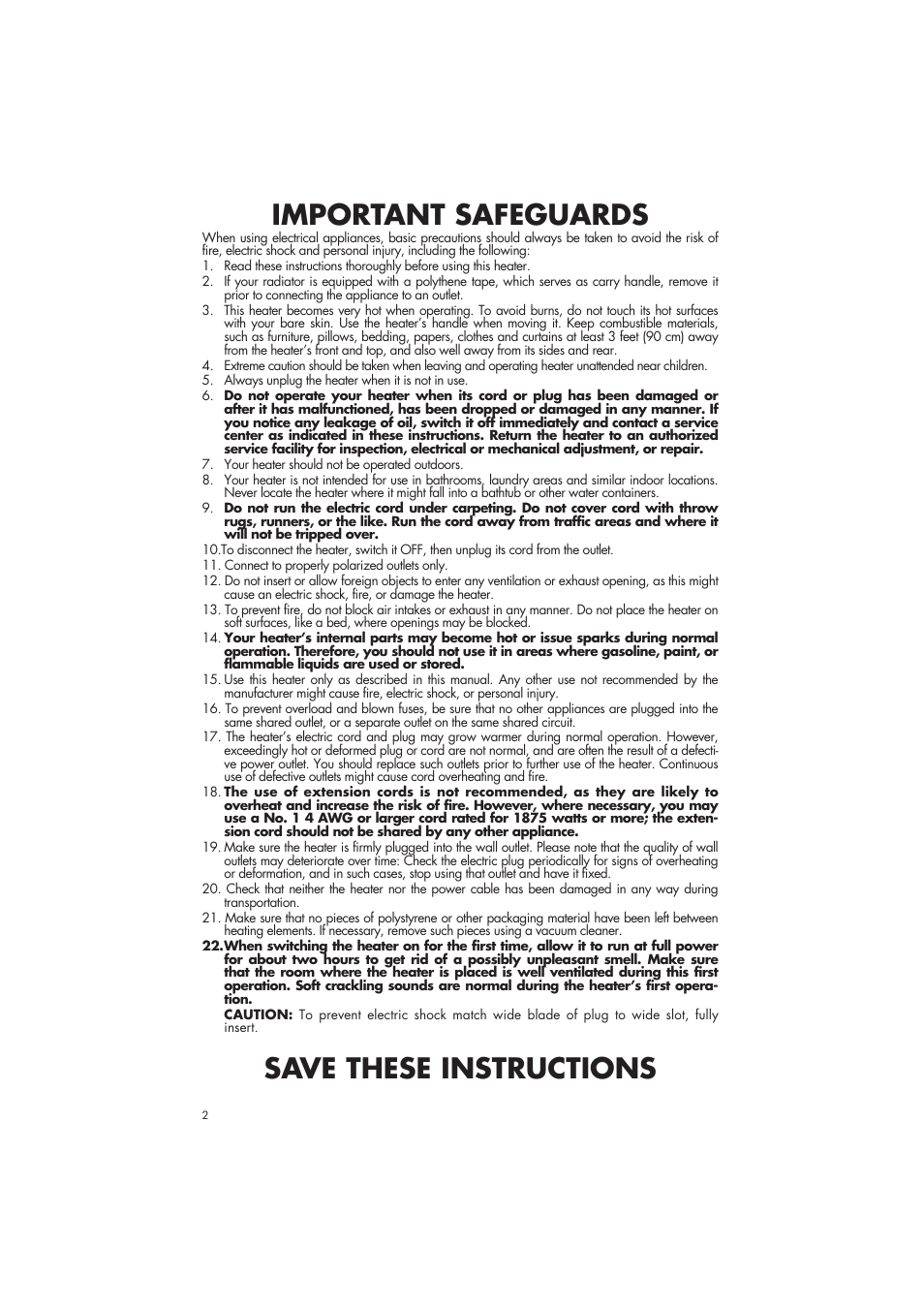 Important safeguards, Save these instructions | DeLonghi 6708EK User Manual | Page 2 / 15