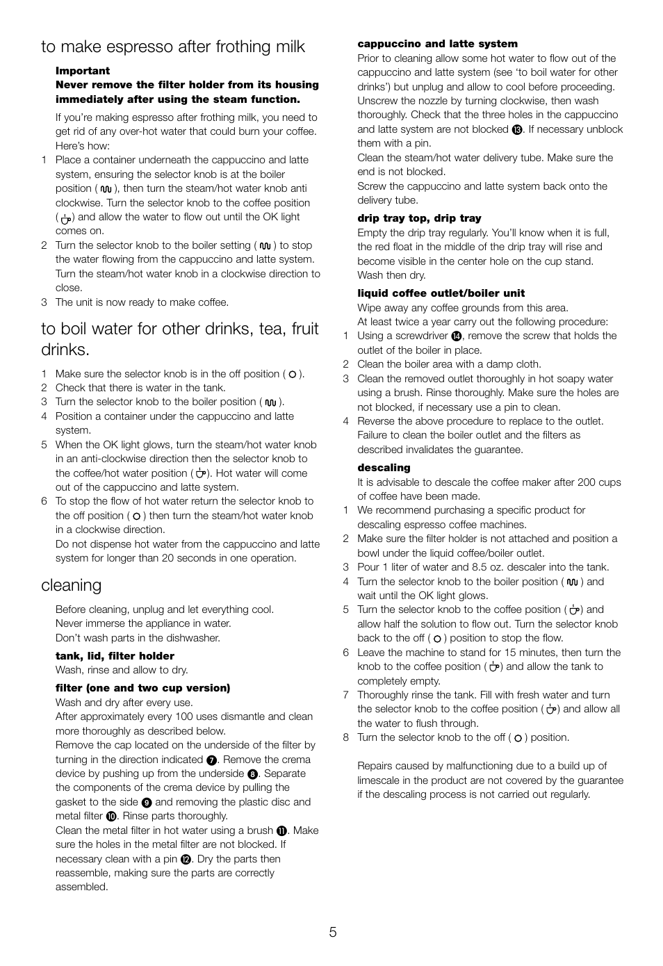 Cleaning | DeLonghi EC460 User Manual | Page 7 / 30