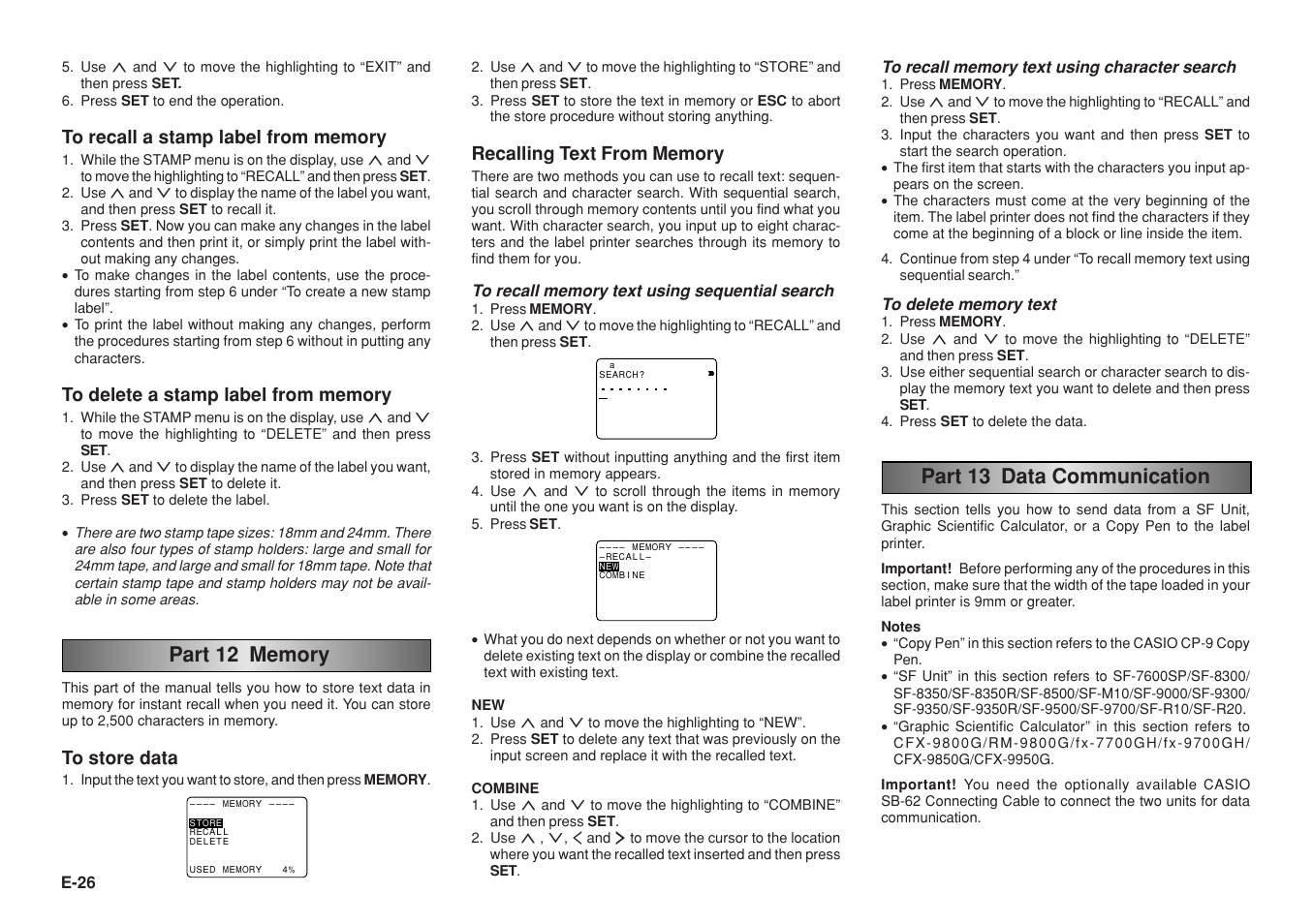 Part 13 data communication, E-26 | Casio KL-8200 User Manual | Page 27 / 36