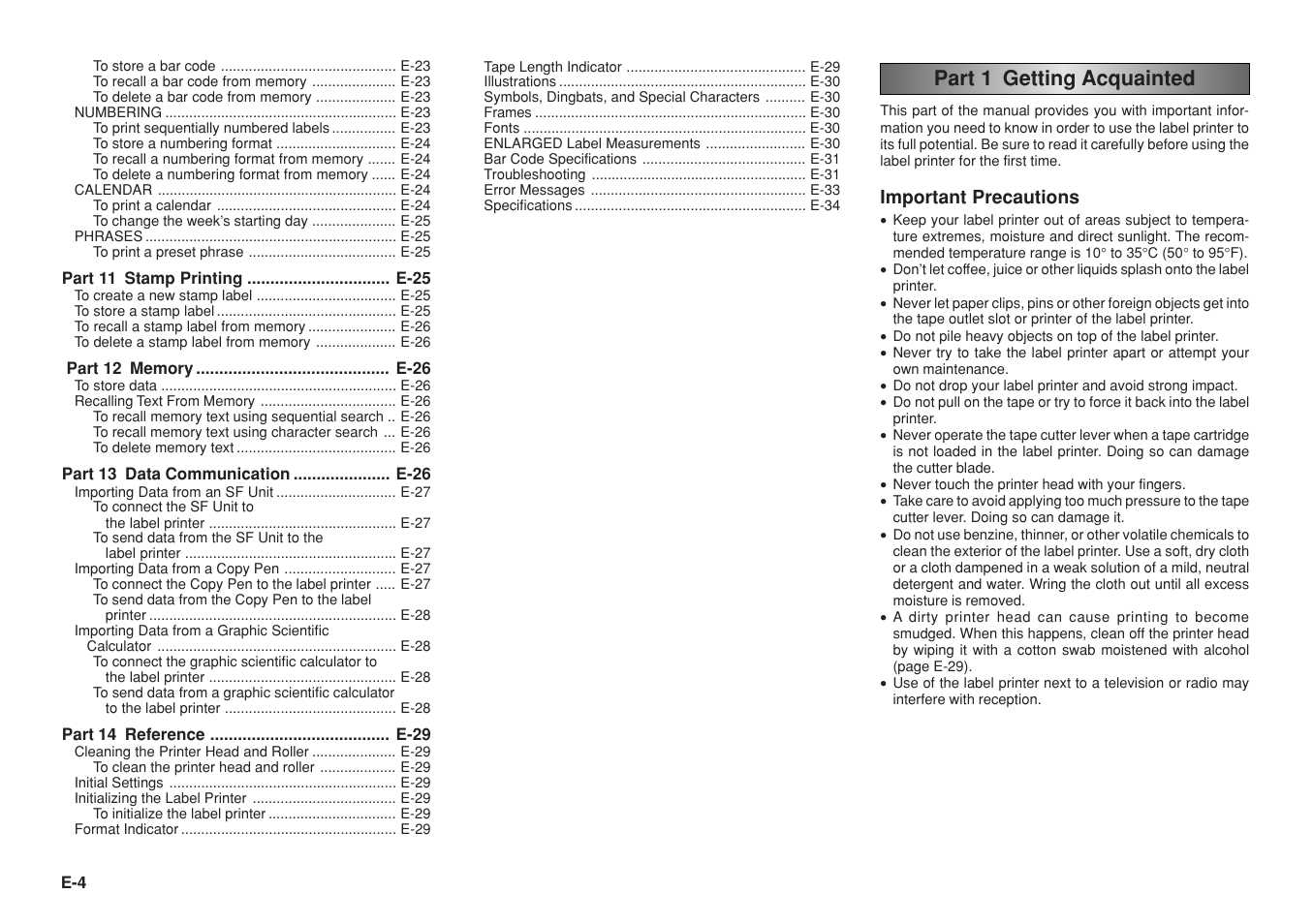 Part 1 getting acquainted, Important precautions | Casio KL-8200 User Manual | Page 5 / 36