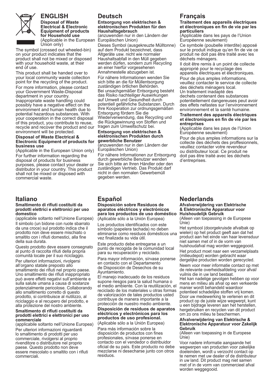English, Deutsch, Français | Nederlands, Italiano, Español | Casio MEP-U10 User Manual | Page 26 / 30