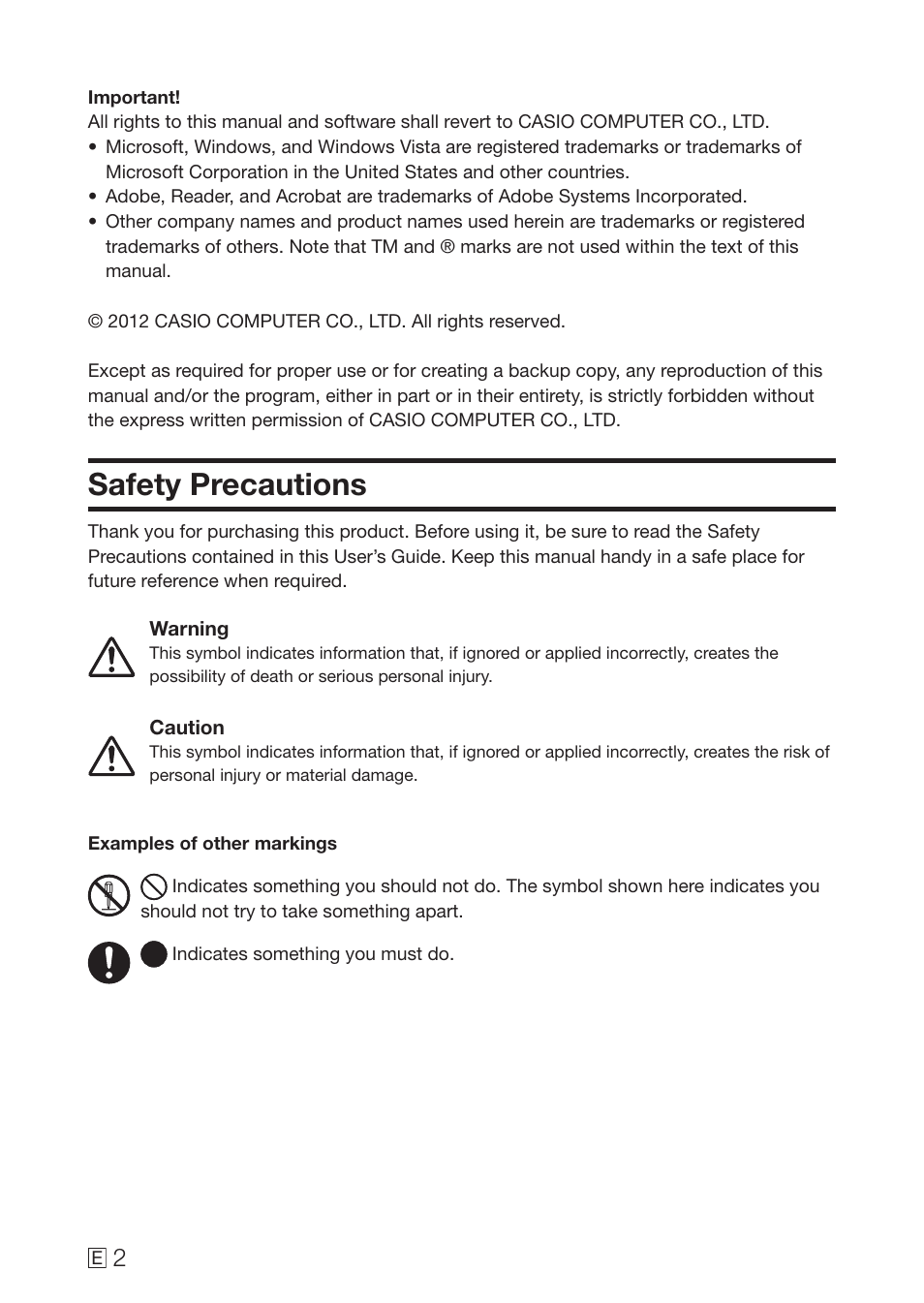 Safety precautions | Casio MEP-U10 User Manual | Page 4 / 30