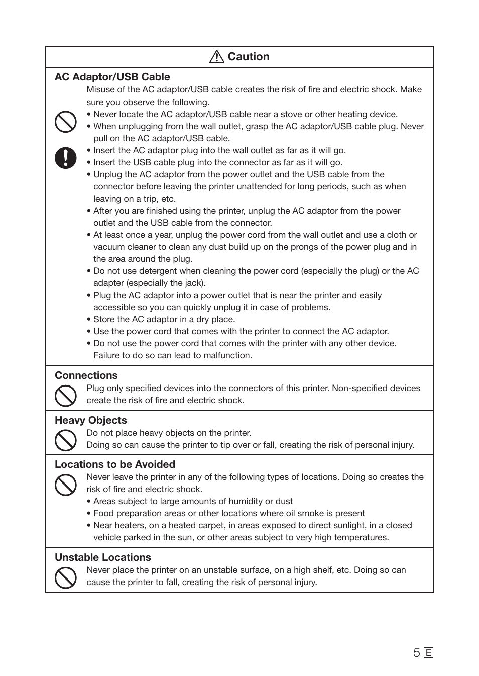 Caution | Casio MEP-U10 User Manual | Page 7 / 30