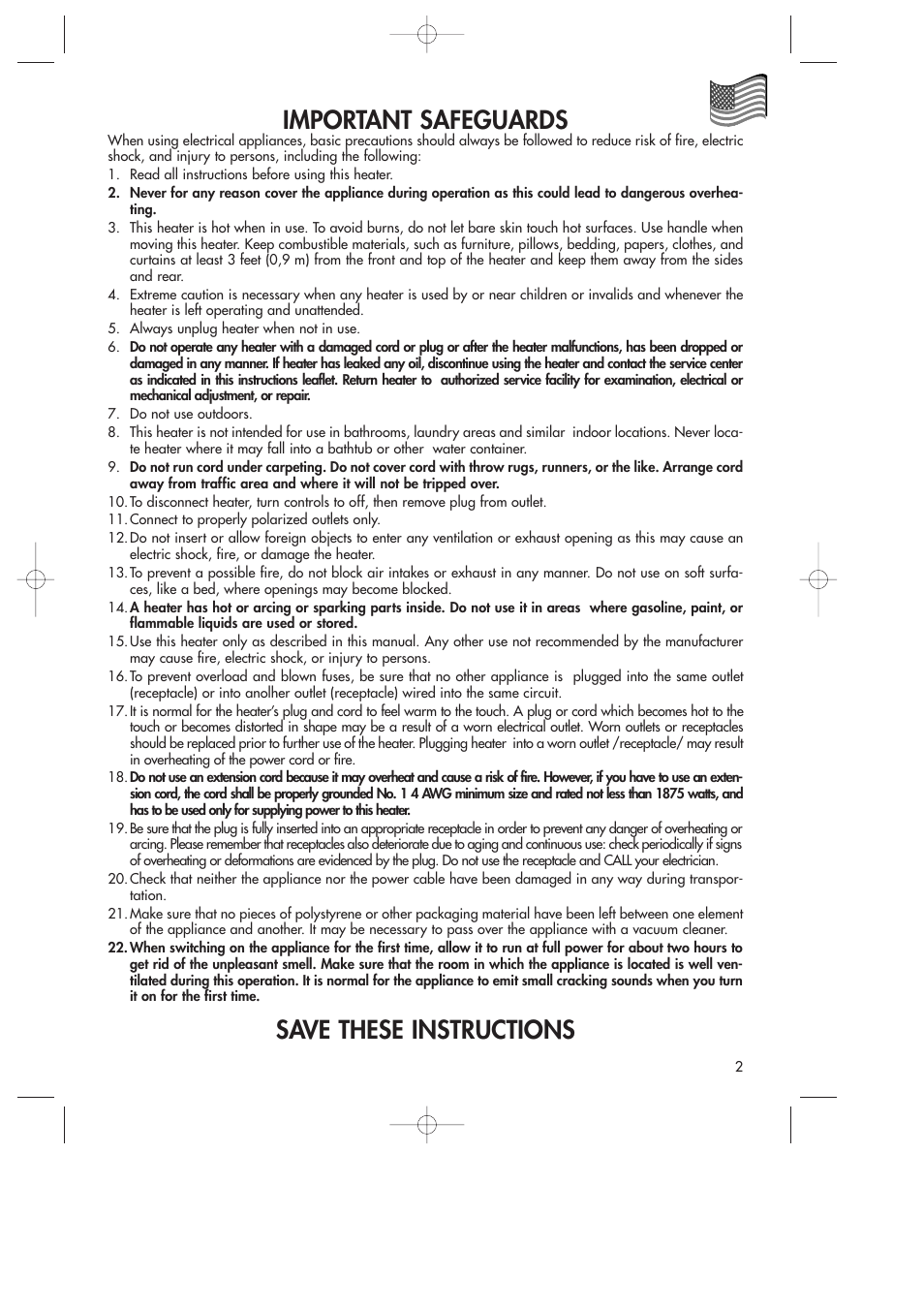 Important safeguards, Save these instructions | DeLonghi DR18TG User Manual | Page 2 / 24