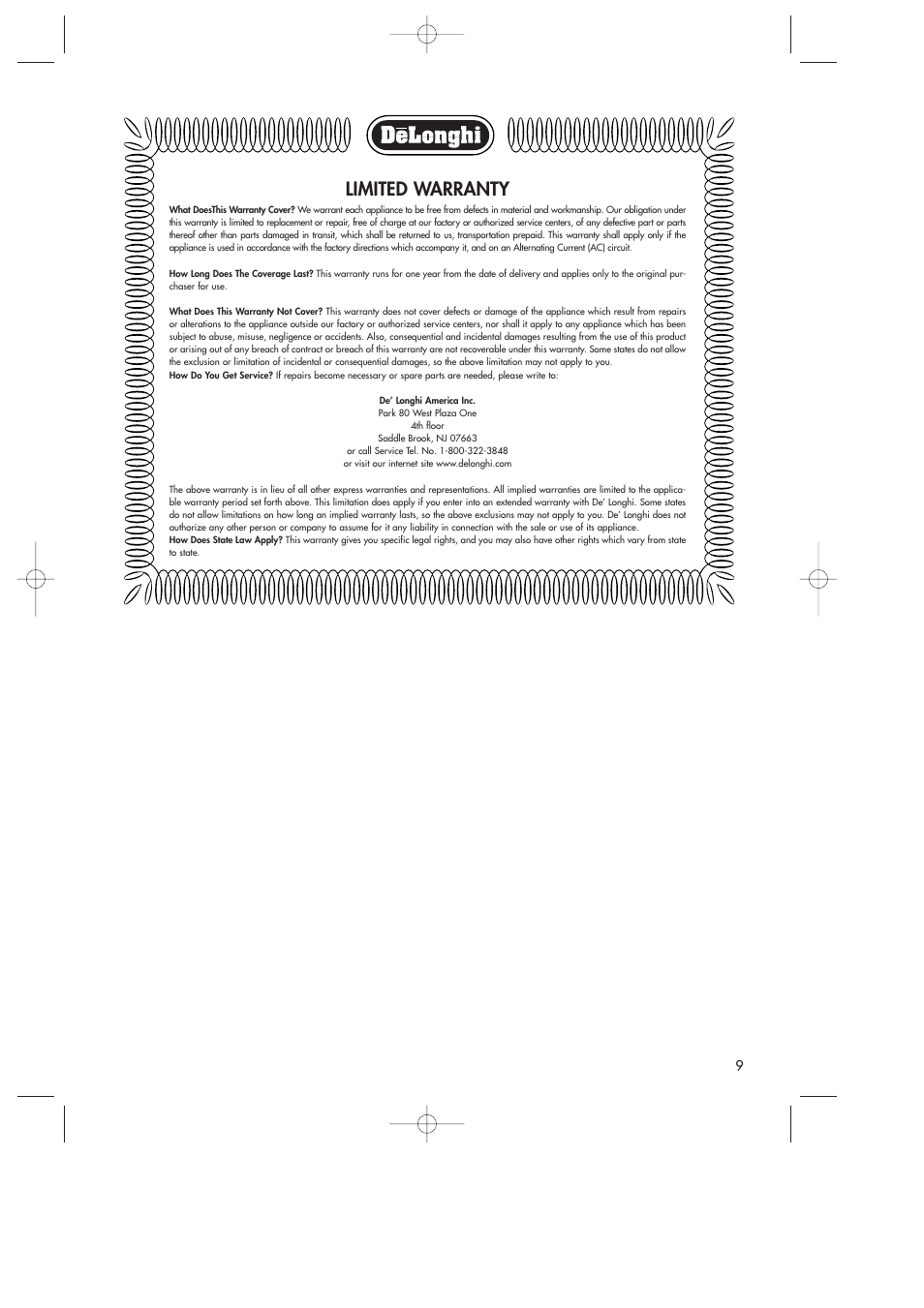 Limited warranty | DeLonghi DR18TG User Manual | Page 9 / 24