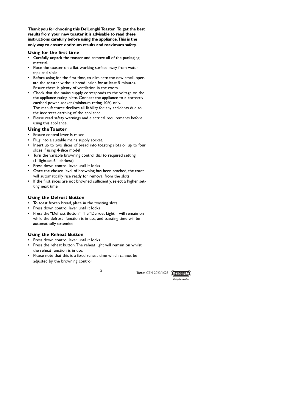 DeLonghi CTM 2023 User Manual | Page 3 / 8