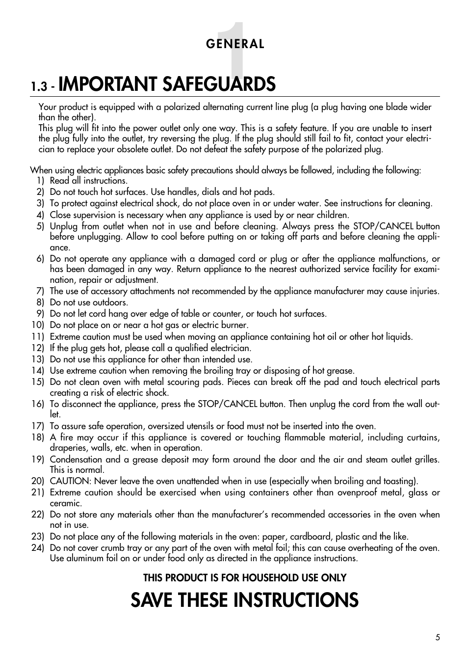 Save these instructions, Important safeguards | DeLonghi AD699 User Manual | Page 5 / 22