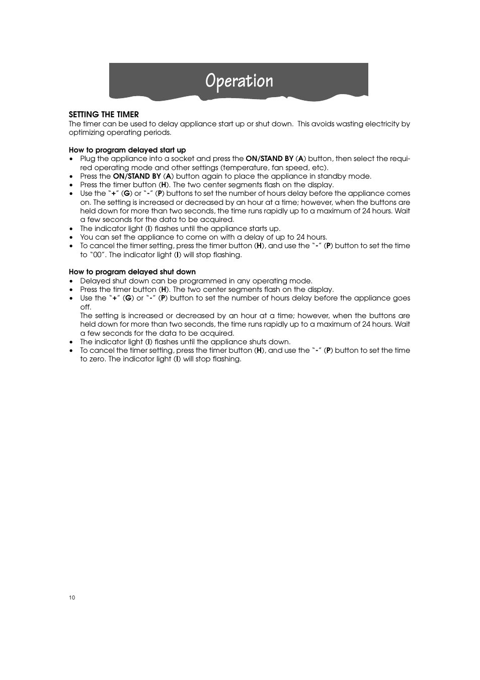 Operation | DeLonghi PINGUINO PAC T110P User Manual | Page 10 / 19