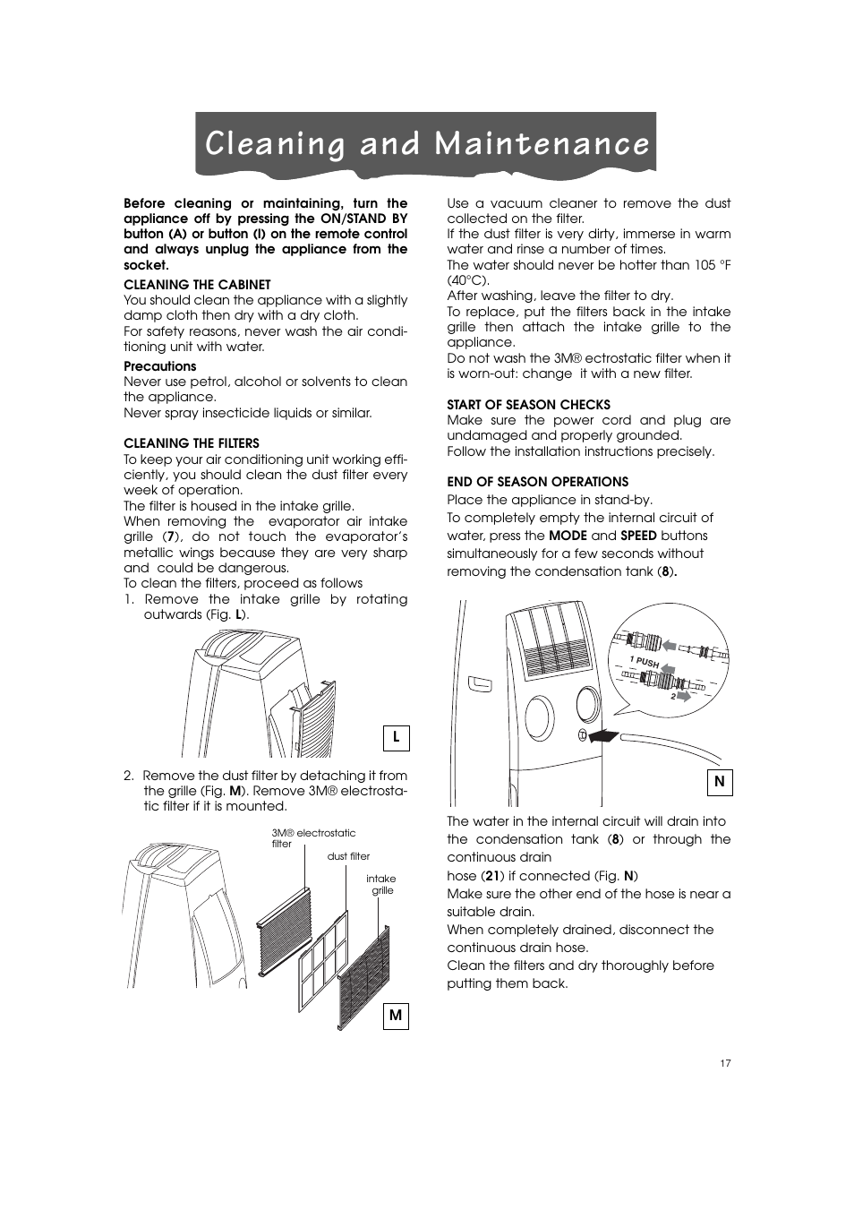 Cleaning and maintenance | DeLonghi PINGUINO PAC T110P User Manual | Page 17 / 19