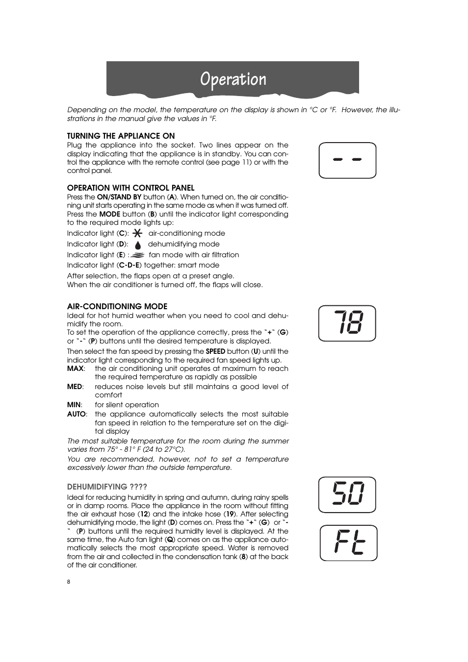 Operation | DeLonghi PINGUINO PAC T110P User Manual | Page 8 / 19