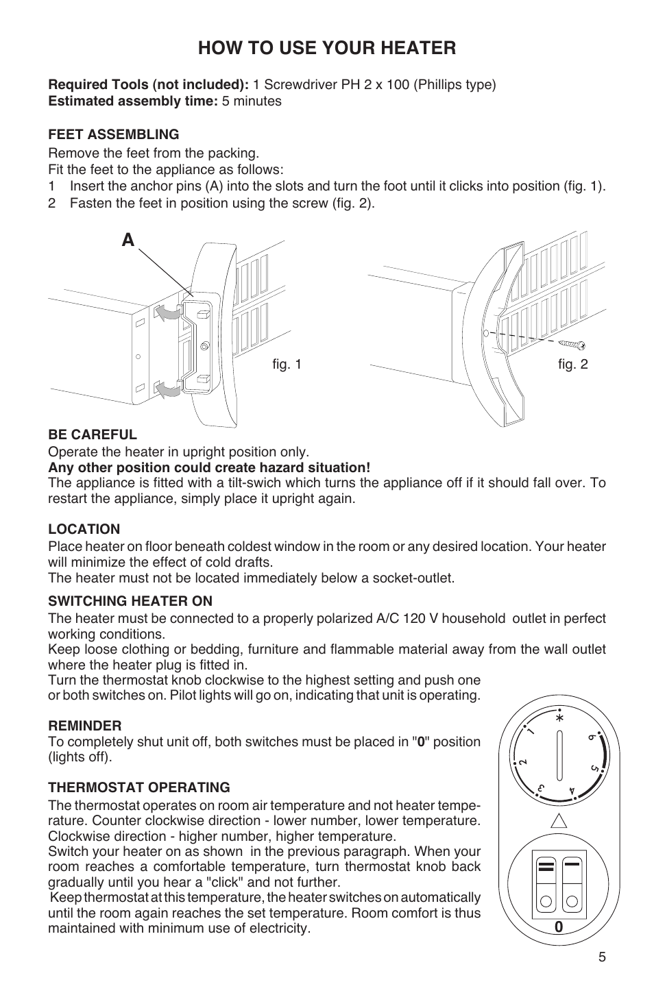 How to use your heater | DeLonghi HS15F User Manual | Page 5 / 7