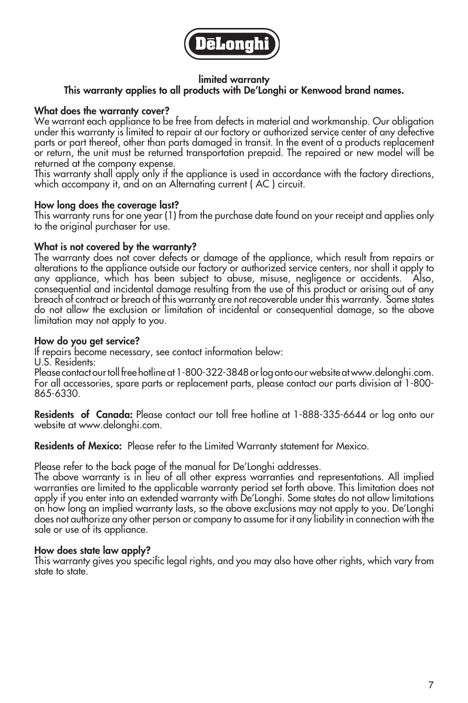 DeLonghi HS15F User Manual | Page 7 / 7