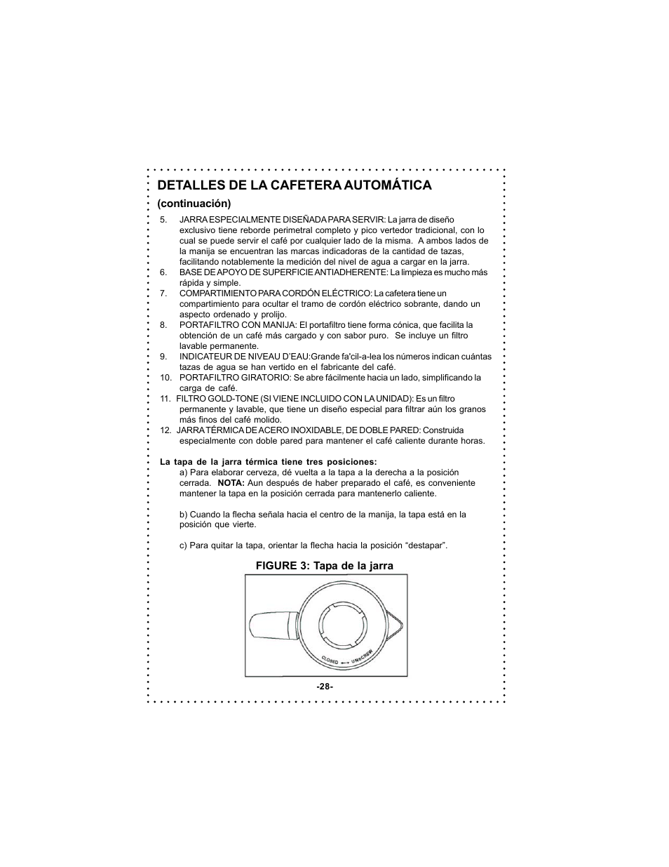 Detalles de la cafetera automática | DeLonghi DC54TC Series User Manual | Page 28 / 50