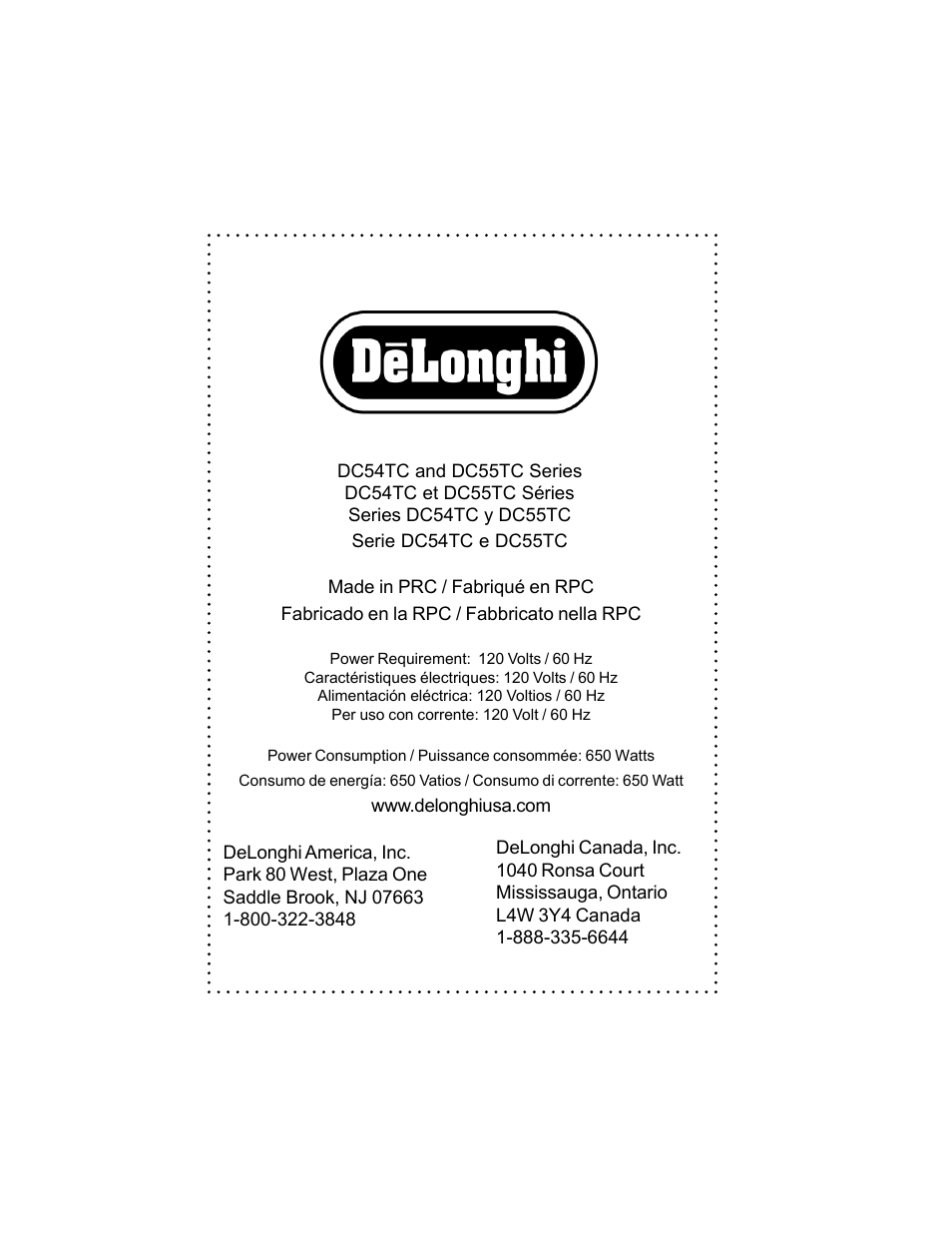 DeLonghi DC54TC Series User Manual | Page 50 / 50