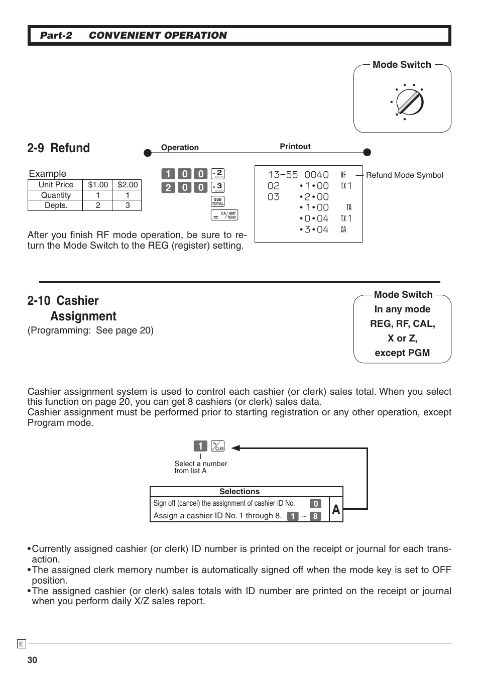 9 refund, 10 cashier assignment | Casio PCR-272 Manual User Manual | Page 30 / 46