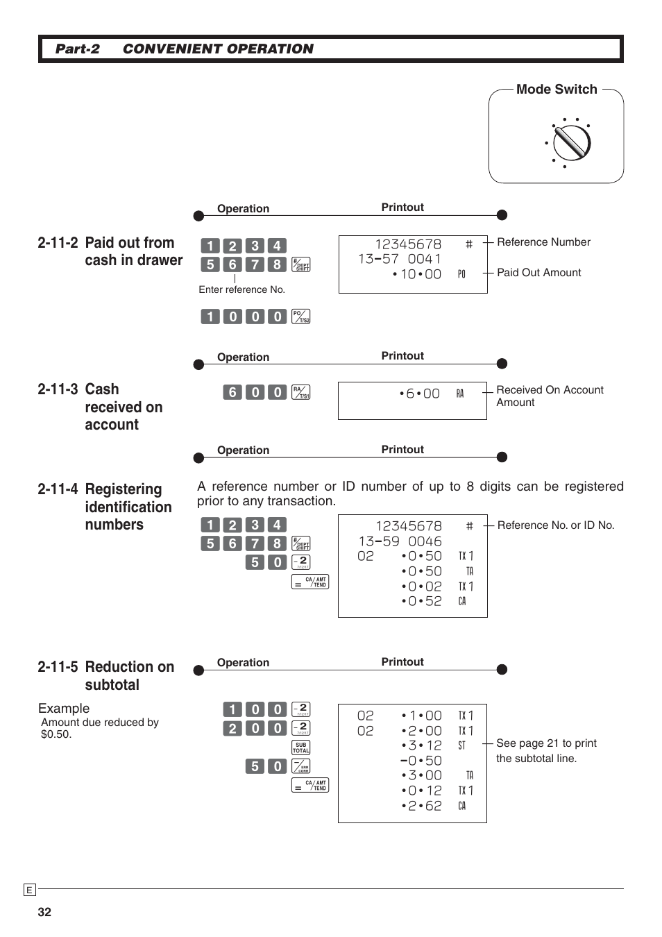 11-5 reduction on subtotal, 11-3 cash received on account | Casio PCR-272 Manual User Manual | Page 32 / 46