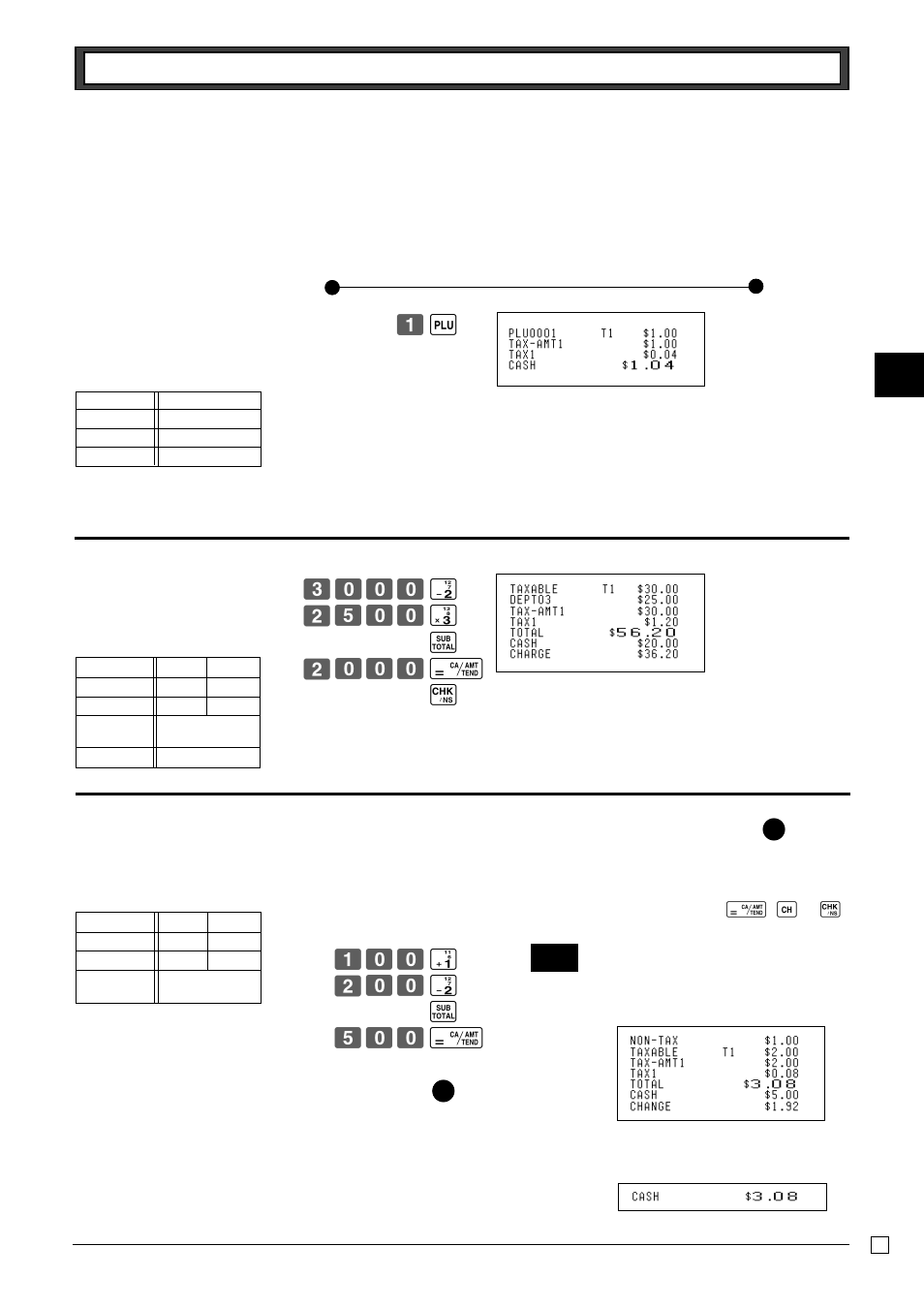7 plu single-item sale 2-8 split cash/ check sales, 9 post receipt issuance, Zi c??? s xb?? d k x??? p m z?? g x?? s k b?? p | Casio PCR-T265 User Manual | Page 31 / 40
