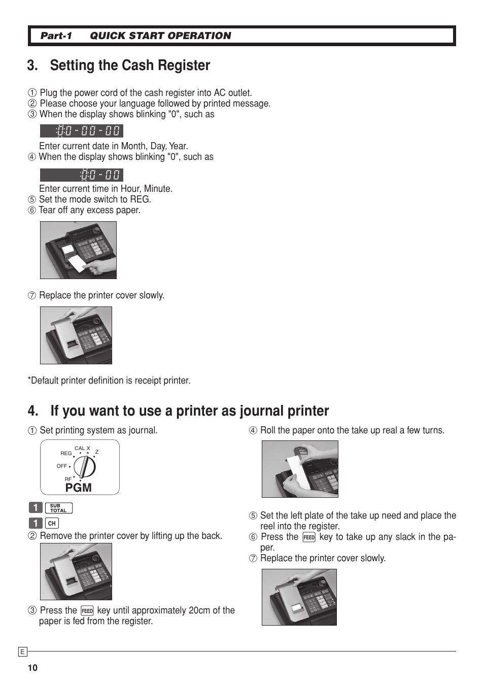 Setting the cash register, If you want to use a printer as journal printer | Casio PCR-T280 User Manual | Page 10 / 46