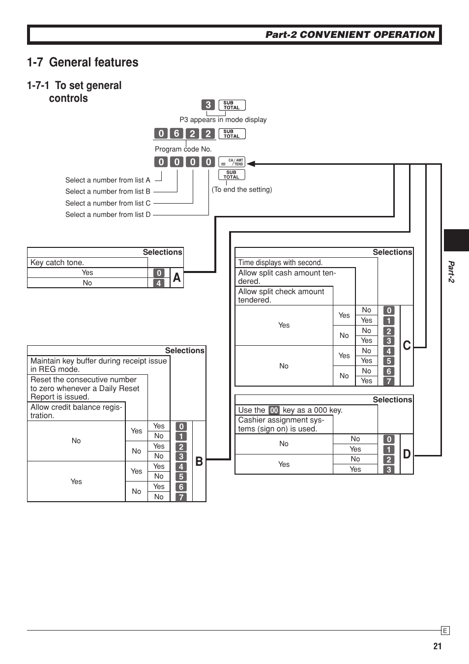 7 general features, 7-1 to set general controls | Casio PCR-T280 User Manual | Page 21 / 46