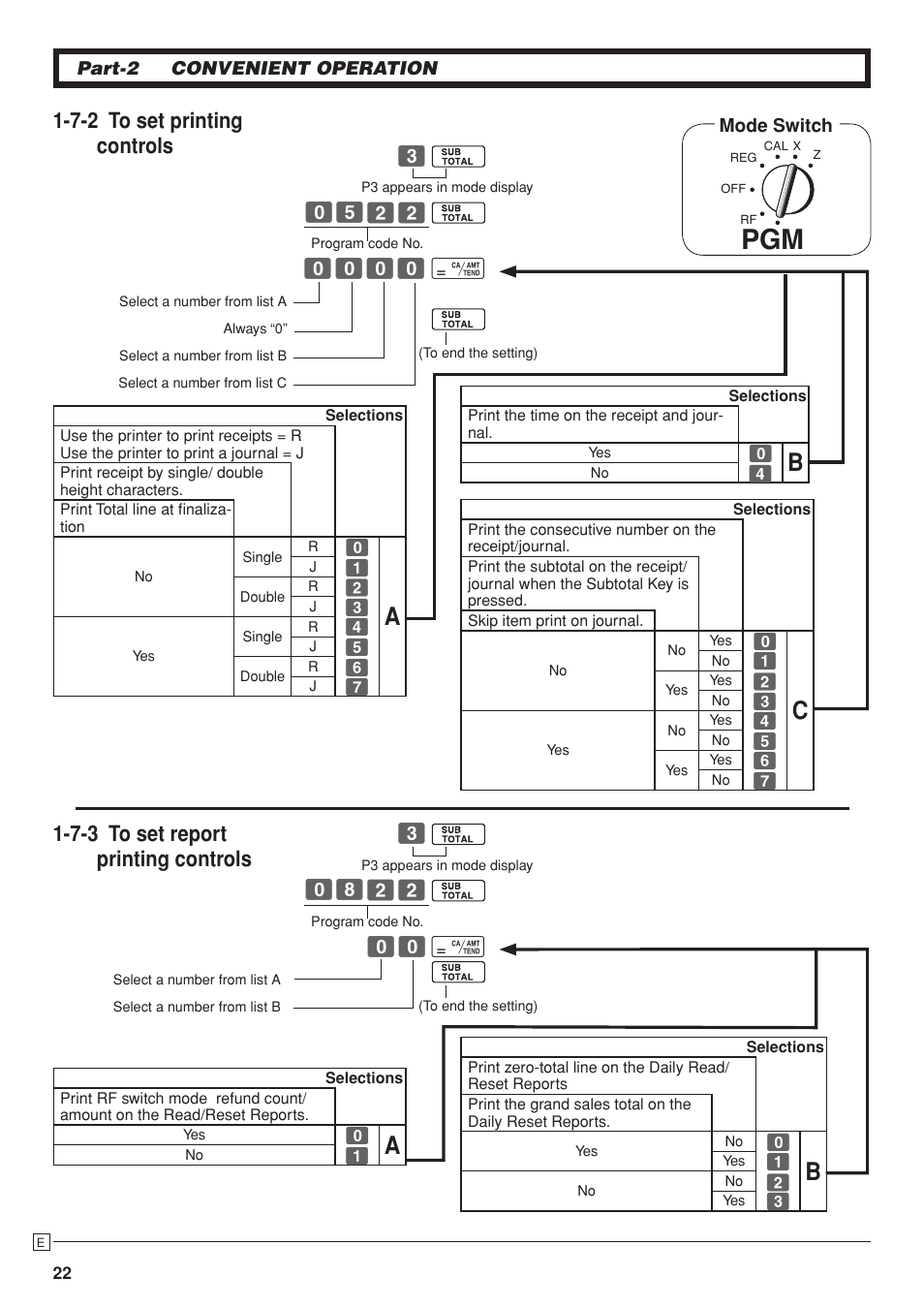 7-2 to set printing controls, 7-3 to set report printing controls | Casio PCR-T280 User Manual | Page 22 / 46