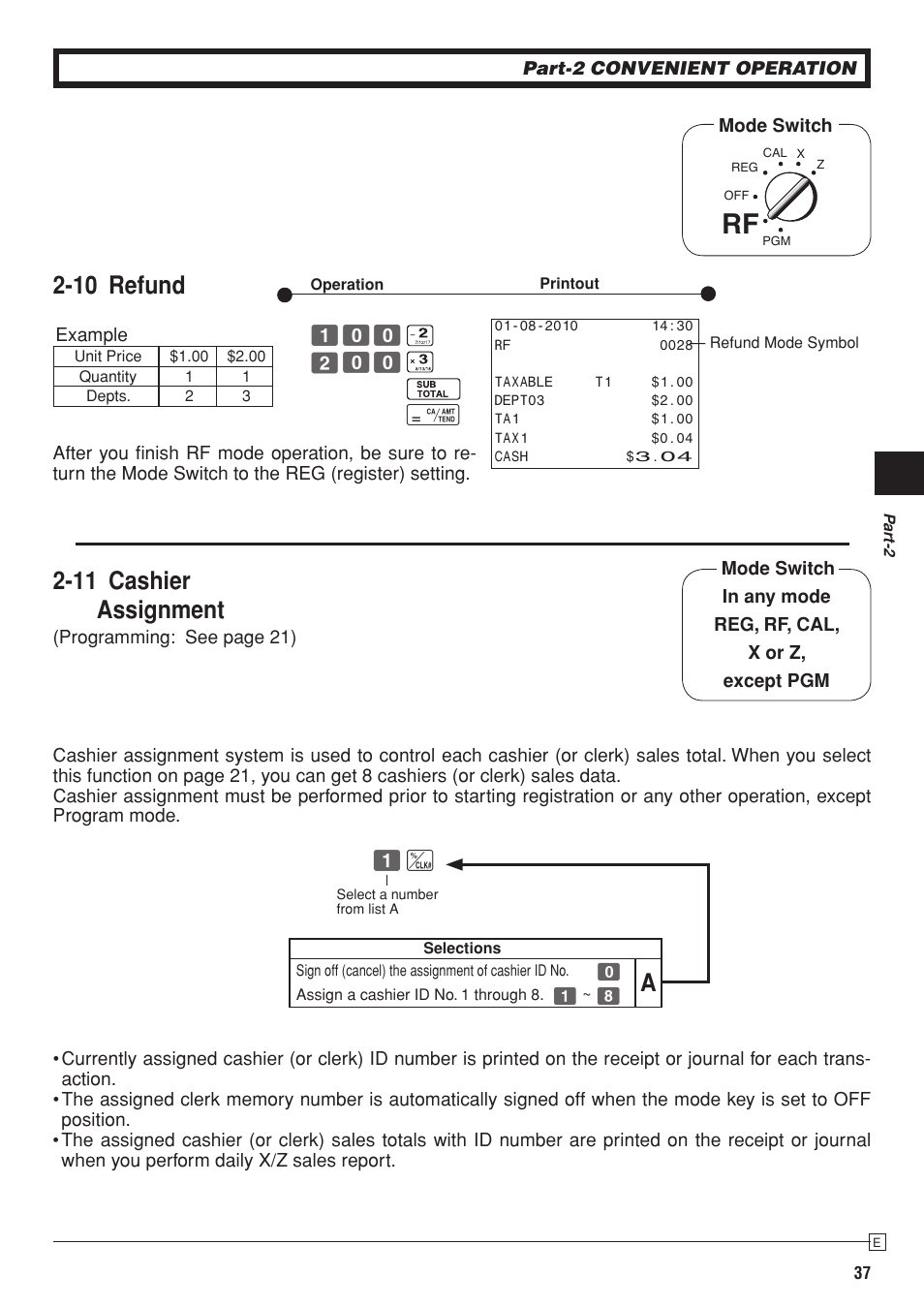 10 refund, 11 cashier assignment | Casio PCR-T280 User Manual | Page 37 / 46