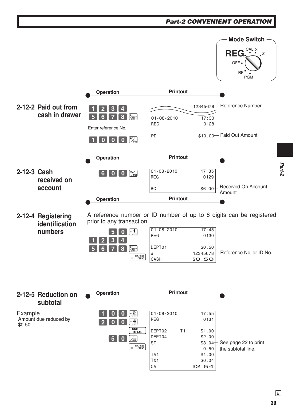 12-5 reduction on subtotal, 12-3 cash received on account | Casio PCR-T280 User Manual | Page 39 / 46
