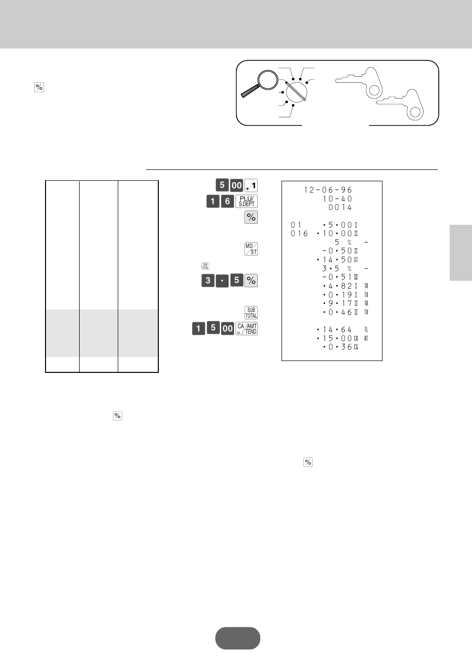 Q % m £≥∞ % s ¡∞– c, Basic operations and setups, Registering discounts | Casio PCR-360 User Manual | Page 41 / 88