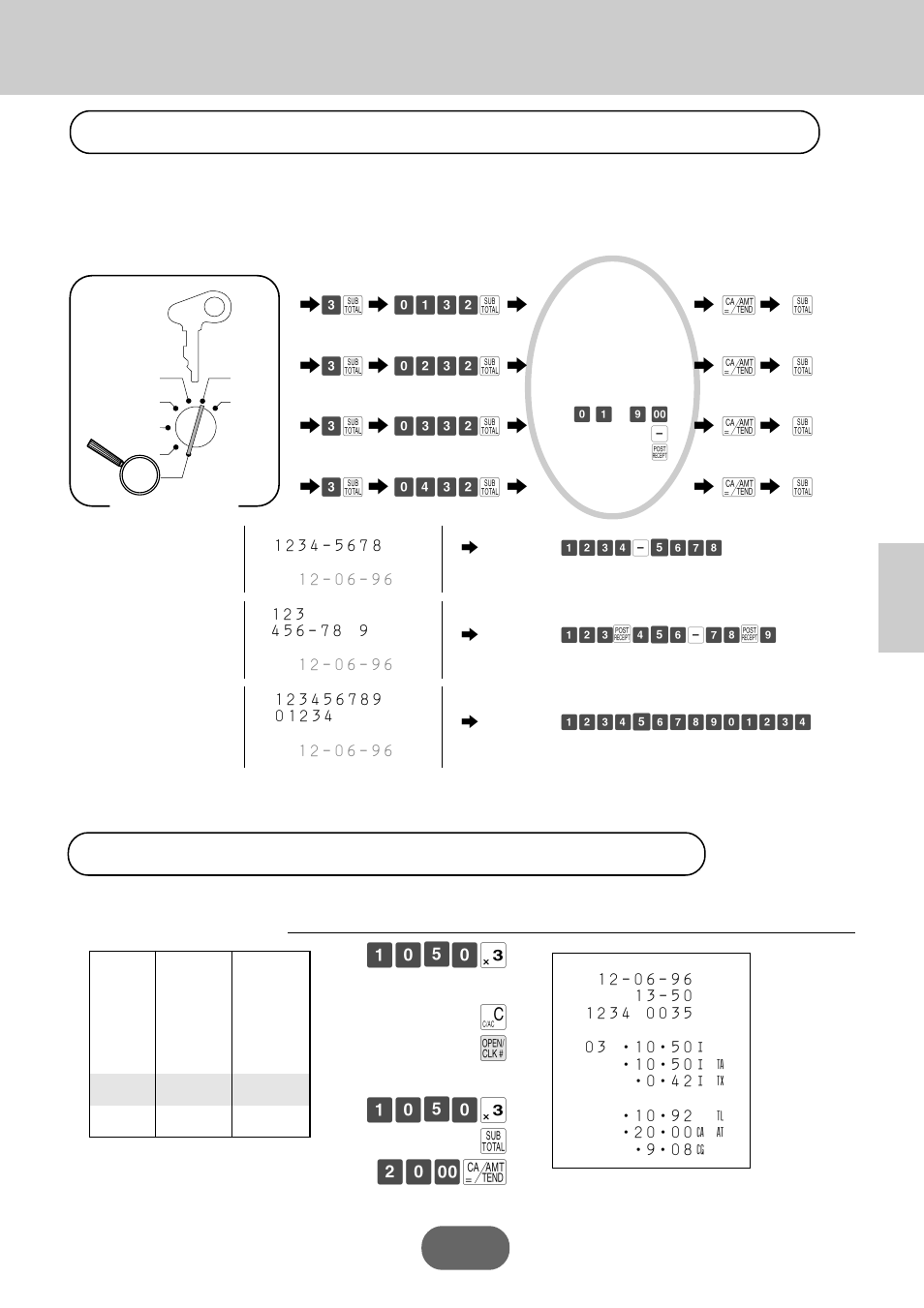 Setting/editing the store telephone number, High digit limitation for departments, º∞º $ c o ¡º∞º $ s ™º– c | Convenient operations and setups | Casio PCR-360 User Manual | Page 59 / 88