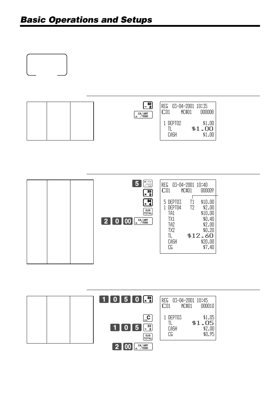 Basic operations and setups, Registering department keys by programming data, 5x # # # # # $ $ $ $ $ s 20- f | Casio PCR-1000 User Manual | Page 34 / 96