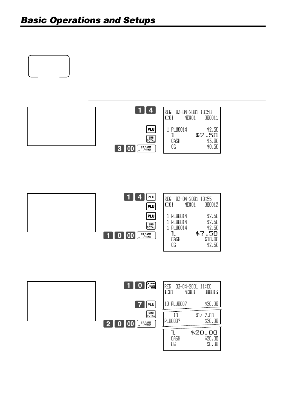Basic operations and setups, Registering plus, 14 + + + + + s 3- f | 14 + + + + + + + + + + + s 10- f | Casio PCR-1000 User Manual | Page 36 / 96