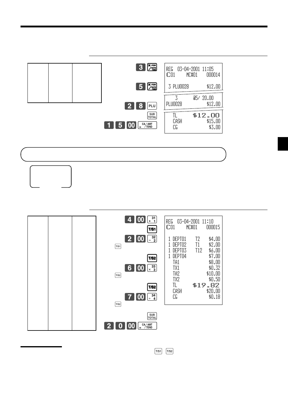 Shifting the taxable status of an item, Basic operations and setups, Calculation merchandise subtotal | Casio PCR-1000 User Manual | Page 37 / 96