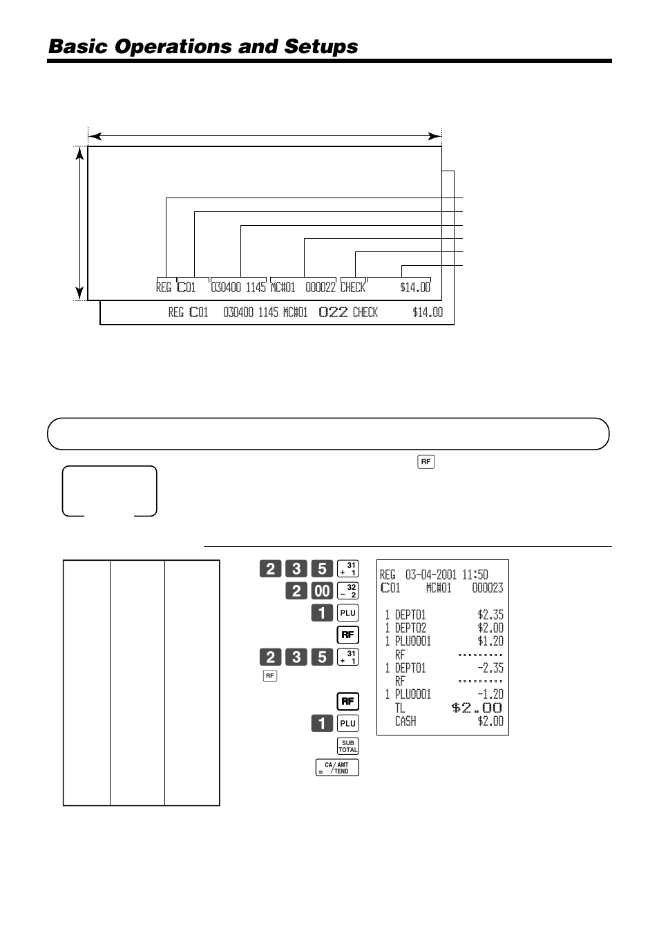 Registering returned goods in the reg mode, Basic operations and setups | Casio PCR-1000 User Manual | Page 42 / 96