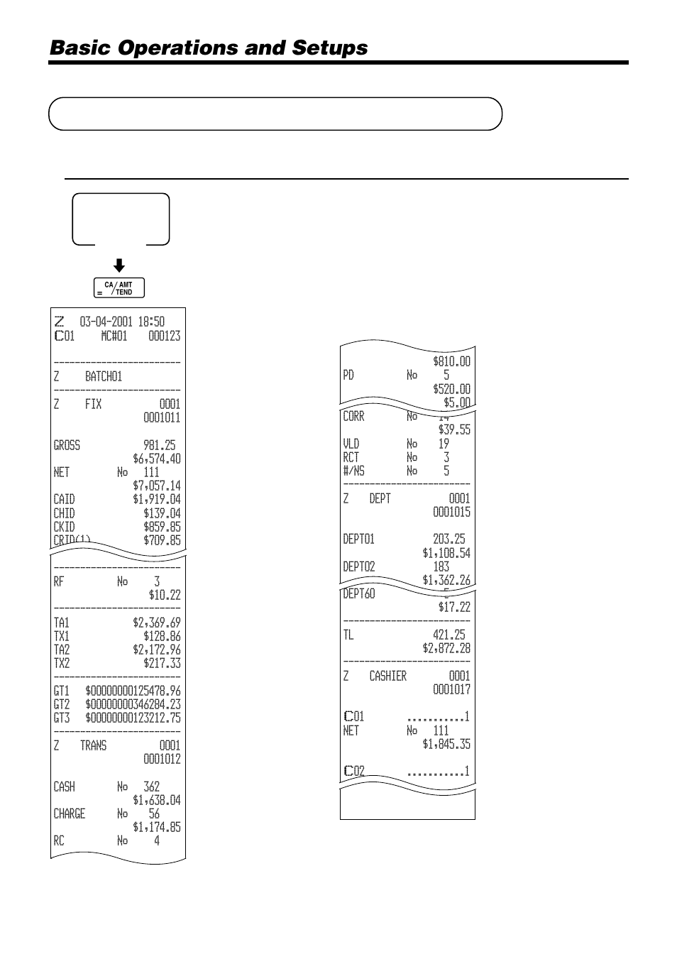 Printing the daily sales reset report, Basic operations and setups, These items can be skipped by programming | Casio PCR-1000 User Manual | Page 48 / 96