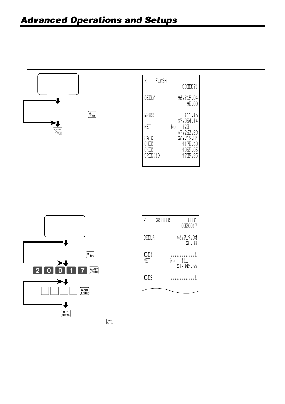 Advanced operations and setups, Xto print the individual clerk read/reset report | Casio PCR-1000 User Manual | Page 78 / 96