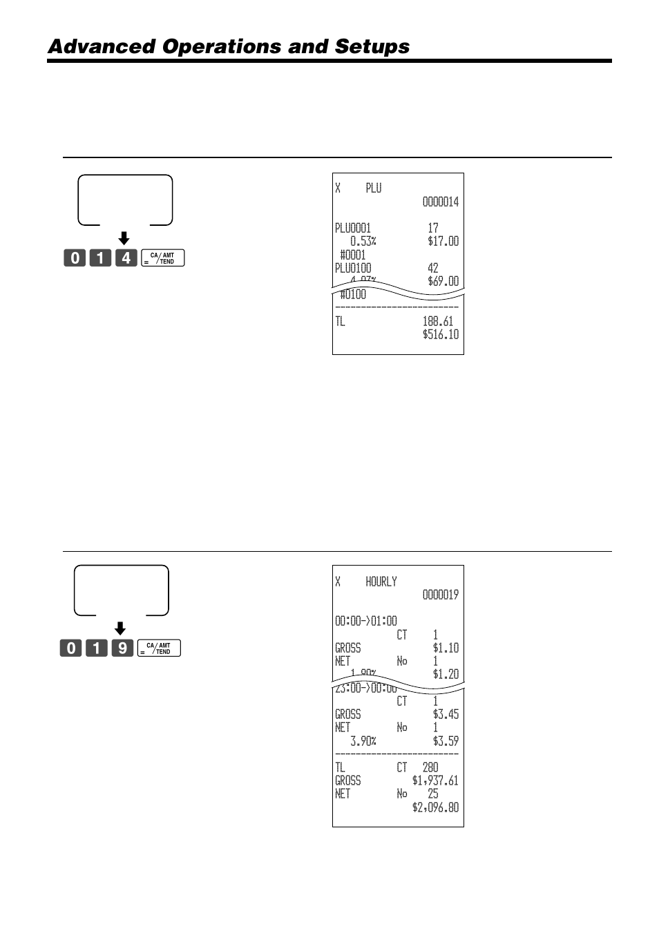 Advanced operations and setups, 019 f, 014 f | Casio PCR-1000 User Manual | Page 80 / 96