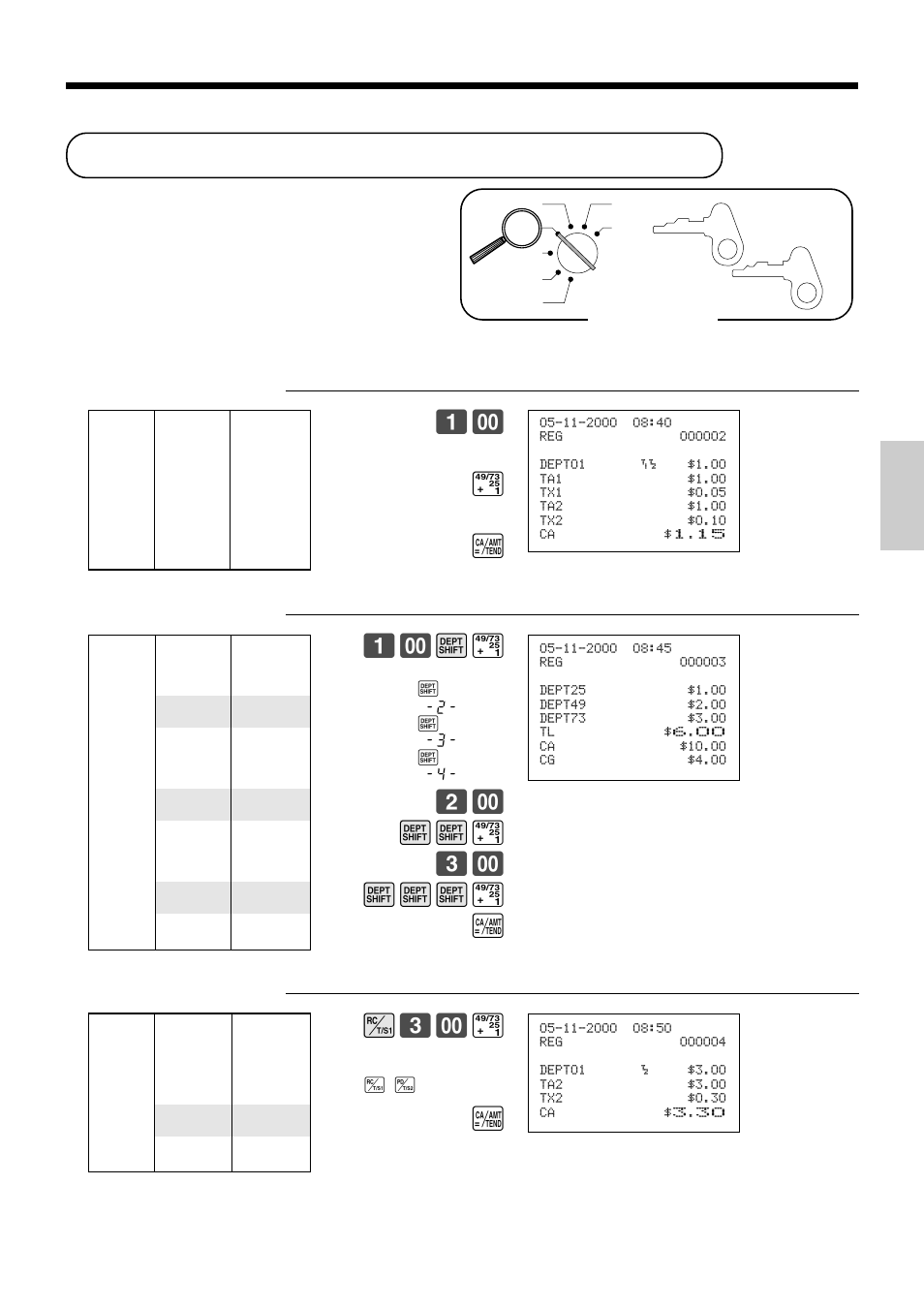 Preparing and using department keys, Basic operations and setups, Registering department keys | D! 2- dd! 3- ddd! a, E3- ! a | Casio PCR-365A User Manual | Page 27 / 98