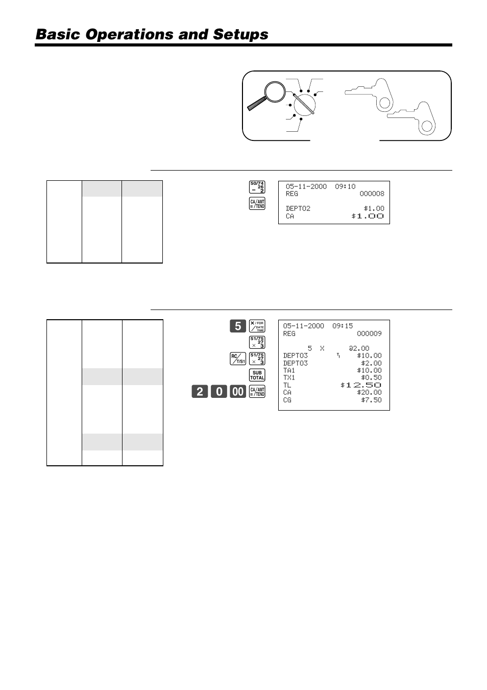 Basic operations and setups, Registering department keys by programming data, 5x # e# s 20- a | Casio PCR-365A User Manual | Page 30 / 98