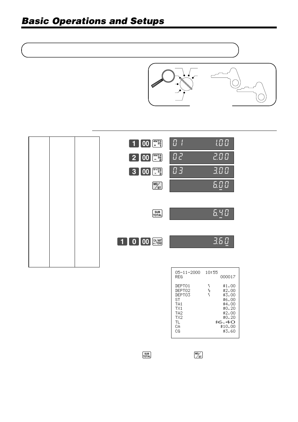 Calculating the merchandise subtotal, Basic operations and setups, ! 2- " 3- # m s 10- a | Casio PCR-365A User Manual | Page 38 / 98