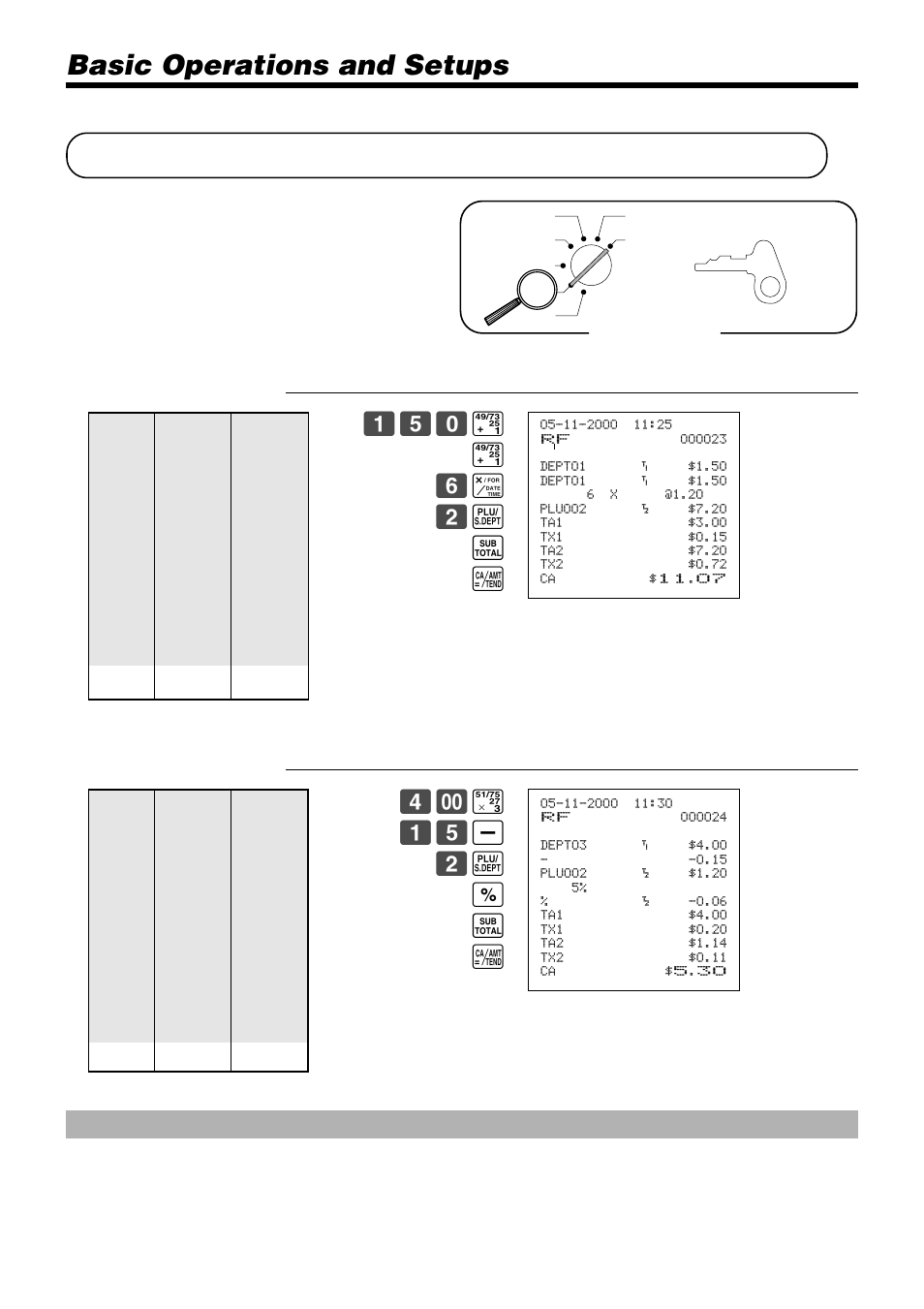 Registering returned goods in the rf mode, Basic operations and setups, # 15 m 2 * p s a | Casio PCR-365A User Manual | Page 42 / 98