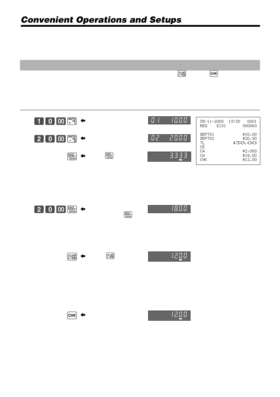 Convenient operations and setups, ! 20- " ; 20- ; a k | Casio PCR-365A User Manual | Page 74 / 98