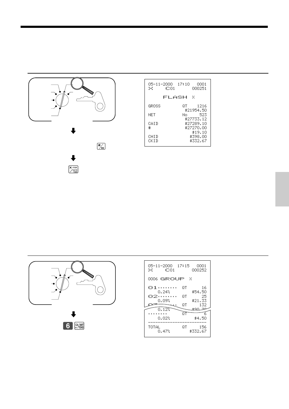 Convenient operations and setups, Xto print the financial read report, Mode switch | 8money declaration, Cash in drawer amount b) 8 | Casio PCR-365A User Manual | Page 79 / 98