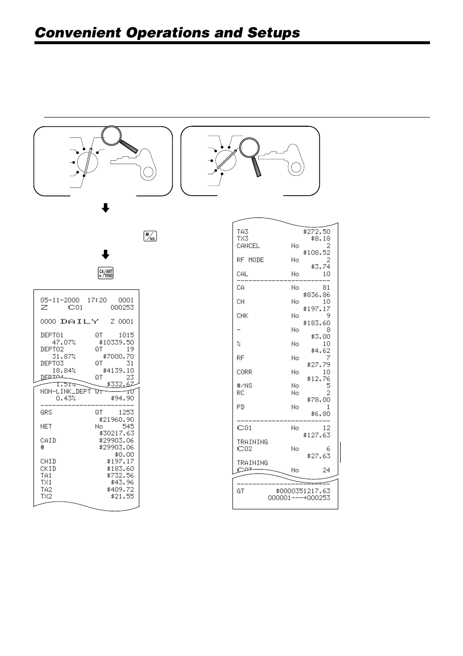 Convenient operations and setups, Read reset, Mode switch | 8money declaration, Cash in drawer amount b) 8, These items can be skipped by programming | Casio PCR-365A User Manual | Page 80 / 98